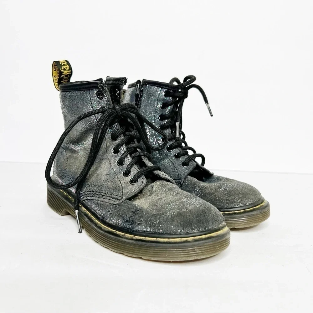 Dr. Martens Pascal Glitter Combat Boots Silver Size 13 Girls